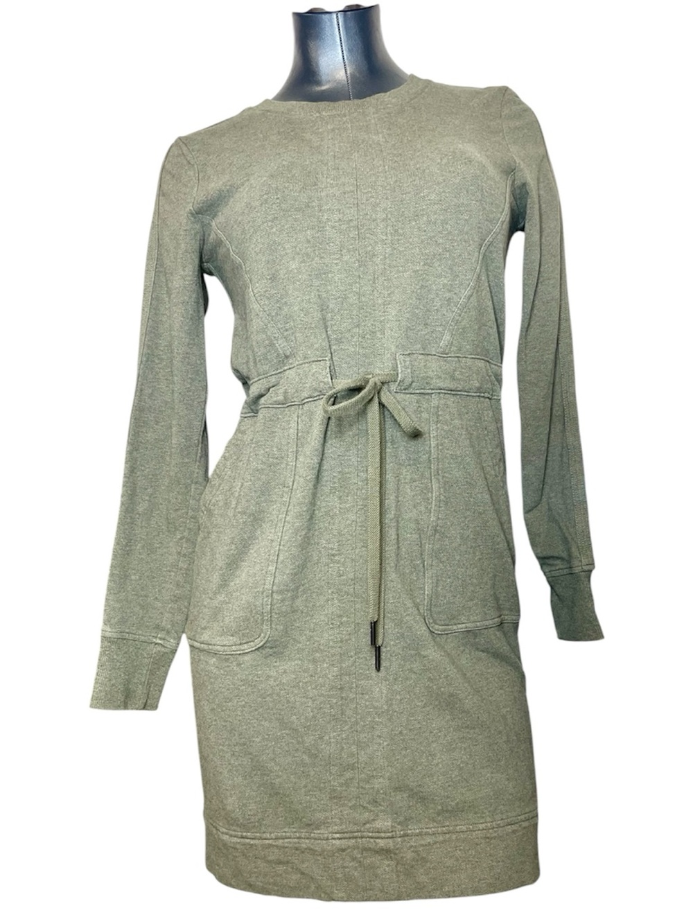 Athleta Olive Green Sweatshirt Dress Womens XXS Drawstring Athleisure